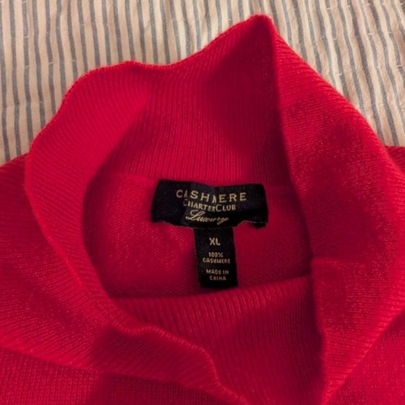 CASHMERE red 'love', Pink Heart With Faux Pearl Studs Sweater XL Charter Club - Picture 3 of 5